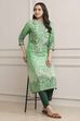 Green LIVA Straight Printed Kurta