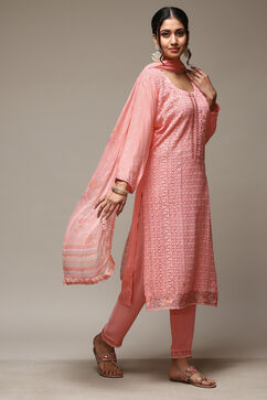 Pink Muslin Lace Unstitched Suit Set image number 7