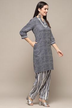 Navy Modal Straight Kurta Cross Yoke Salwar Suit Set image number 5
