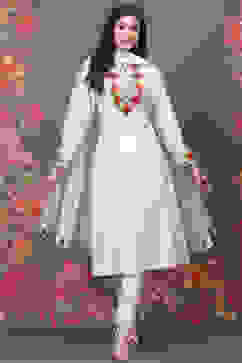 Rohit Bal Off White Cotton Silk Straight Yarndyed Suit Set image number 7