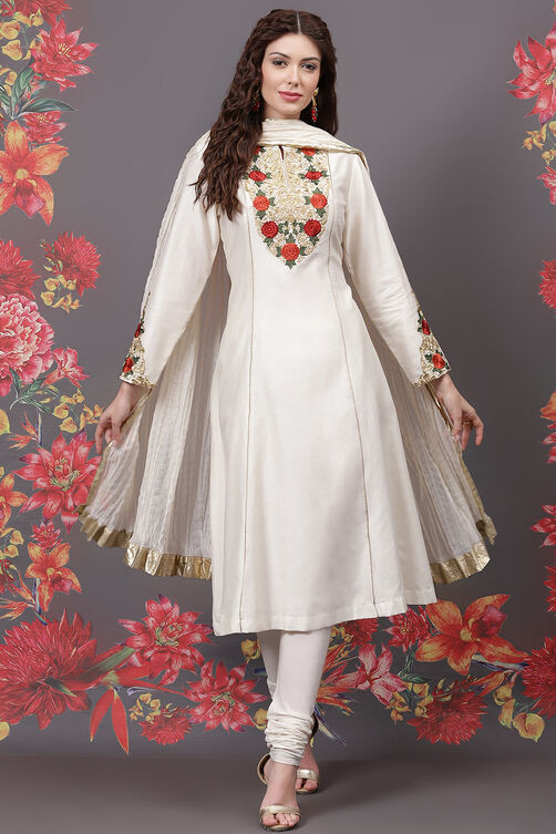 Rohit Bal Off White Cotton Silk Straight Yarndyed Suit Set image number 7