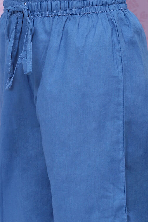 White And Blue Art Silk Straight Straight Kurta Palazzo Suit Set image number 3