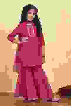 Pink Polyester Blend Printed Gathered Suit Set image number 5