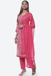 Pink Cotton Screen Print Unstitched Suit Set image number 5