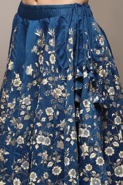 Blue Polyester Straight Kurta Skirt Suit Set image number 2
