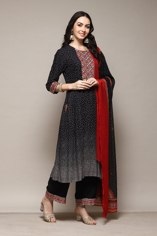 Black LIVA Kalidar Kurta Palazzo Suit Set image number 6