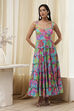 Turquoise Cotton Floral Printed Tiered Dress image number 6
