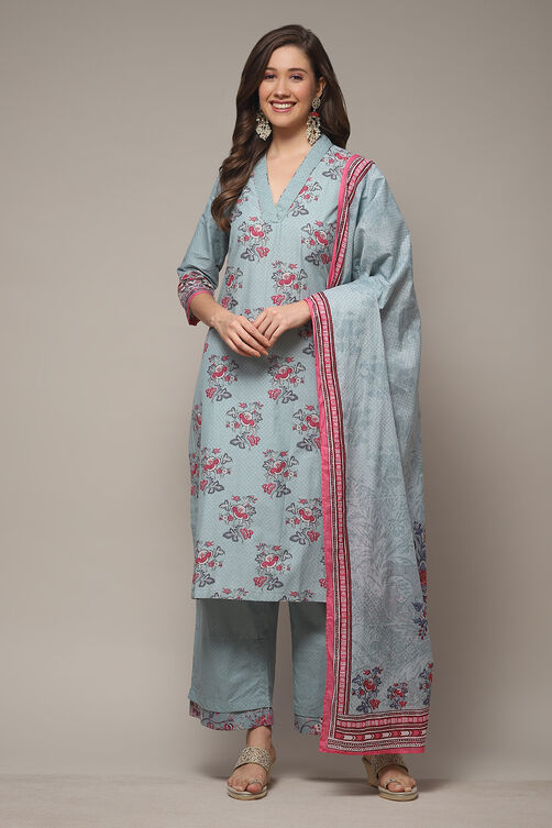 Salmon Cotton Straight Kurta Palazzo Suit Set image number 0