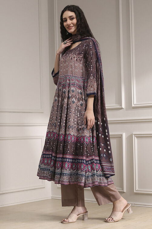 Lilac Cotton Printed Anarkali Suit Set image number 3
