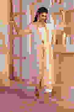 Natural White Embroidered Anarkali Fusion Set image number 6