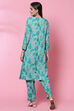 Sea Green LIVA Straight Kurta Relaxed Pant Suit Set image number 4