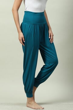 Teal Viscose Relaxed Joggers image number 3