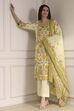 Cream-Colored Cotton Printed Straight Suit Set image number 0