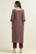 Red Cotton Blend Printed Unstitched Suit Set image number 5