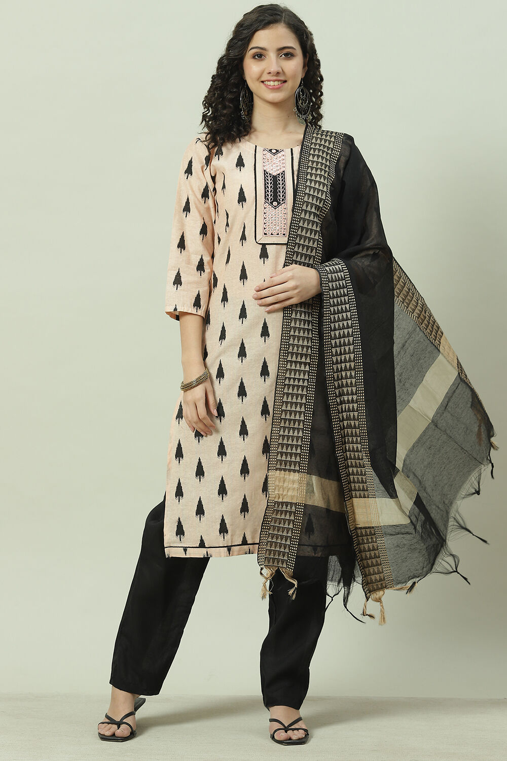 Peach Cotton Unstitched Suit Set image number 0