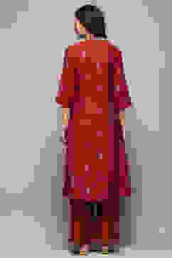 Maroon Modal Chanderi Festive Kalidar Suit Set image number 5