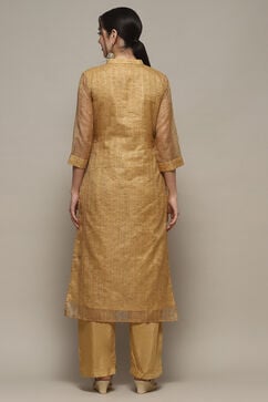 Earthy Yellow Chanderi Unstitched Suit set image number 6