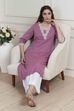 Purple Printed Yarn-Dyed Straight Kurta