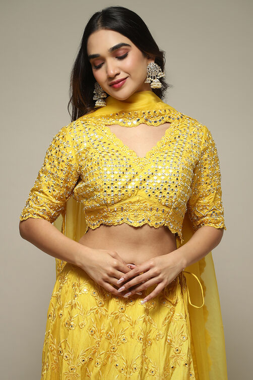 Yellow Viscose Embroidered Lehenga Set image number 1