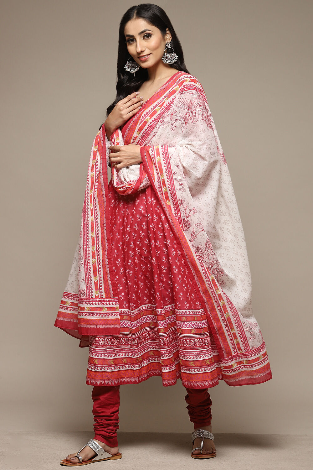 Indigo Cotton Anarkali Kurta Churidar Suit Set image number 6