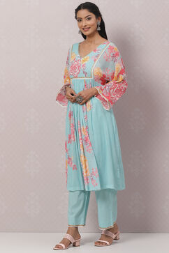 Sky Blue Cotton Flared Kurta Set image number 3