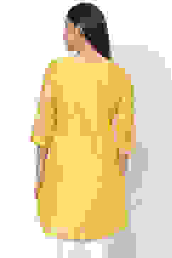 Yellow Poly Cotton Short Yarndyed Kurti image number 6