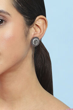 Pink and Green Oxidised Stone-Studded Studs image number 1
