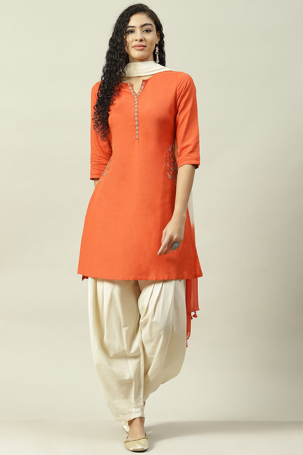 Buy Orange Rayon Straight Kurta Slim Pant Suit Set Kurta Cross