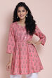 Dusky Pink Cotton Printed Short Kurti