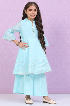 Sky Blue Art Silk Kalidar Printed Kurta Set image number 5