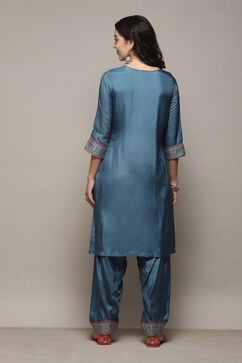 Blue Viscose Straight Yarndyed Kurta Salwar Suit Set image number 5