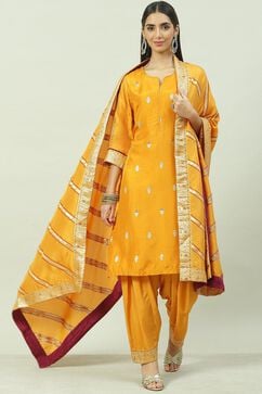 Mustard Viscose Straight Kurta Salwar Suit Set image number 0