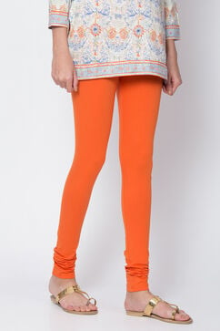 Orange Cotton Blend Dyed Churidar image number 2