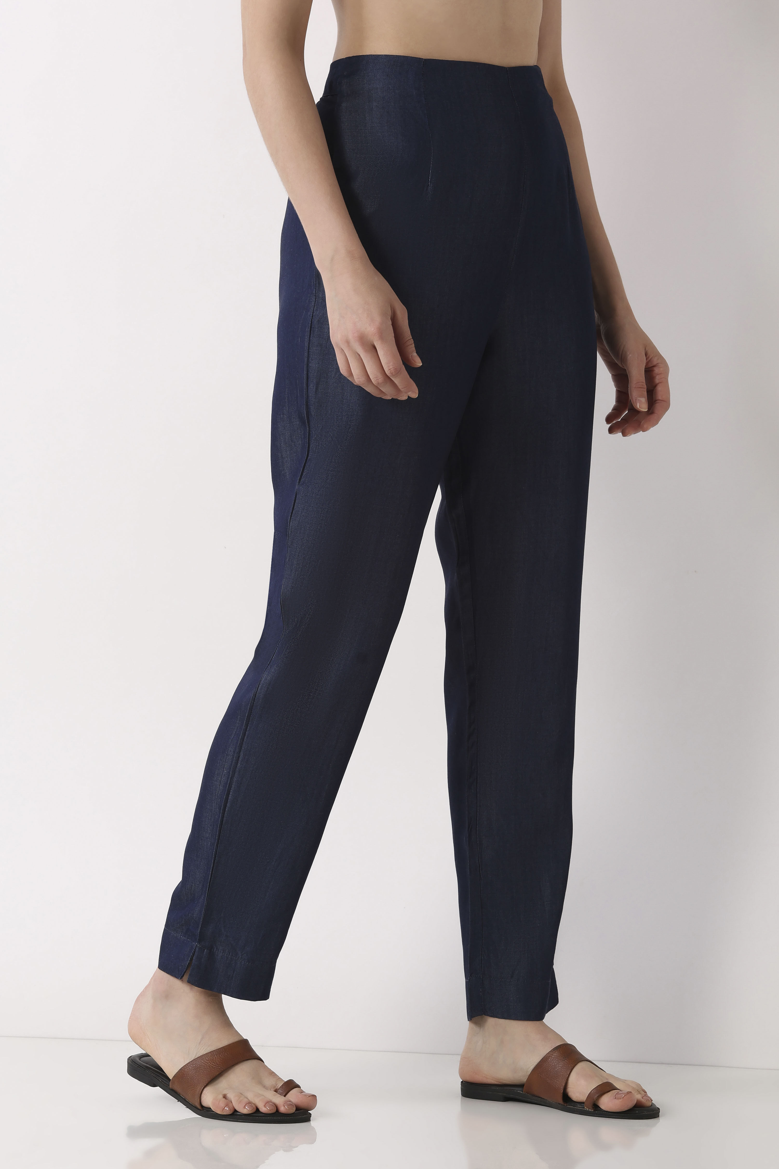 Blue Tencel Slim Pants image number 3