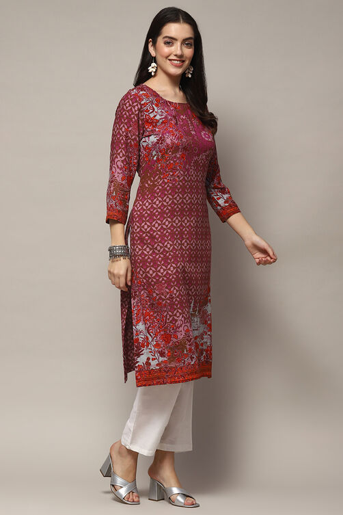 Plum Rayon Straight Kurta image number 4