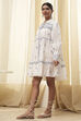 Off-White and Blue Cotton Floral Tiered Dress image number 2