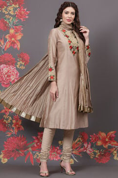 Rohit Bal Beige Cotton Silk Straight Yarndyed Suit Set image number 6