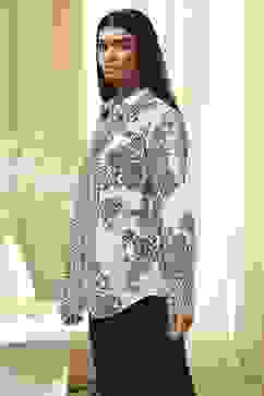 Off-White and Black Cotton Printed Straight Shirt image number 1