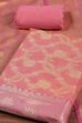 Pink Cotton Printed Embroidered Unstitched Suit Set image number 1