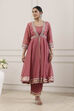 Pink Poly Tissue Anarkali Suit Set image number 7