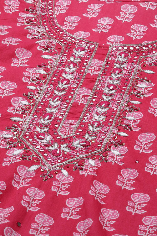 Pink Cotton Hand Block Print Unstitched Suit Set image number 5