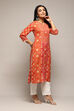 Orange LIVA Straight Printed Kurta image number 3