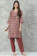 Maroon Poly Viscose Flared Printed Kurta Set