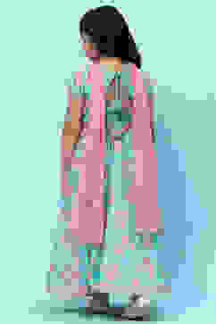 Blue Poly Chanderi Floral Printed Flared Lehenga Set image number 5