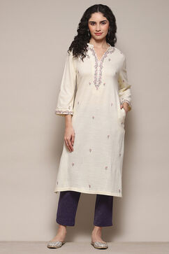 Cream Daffodil Straight Yarndyed Kurta image number 5