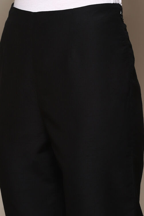 Black Polyester Slim Yarndyed Pants image number 1