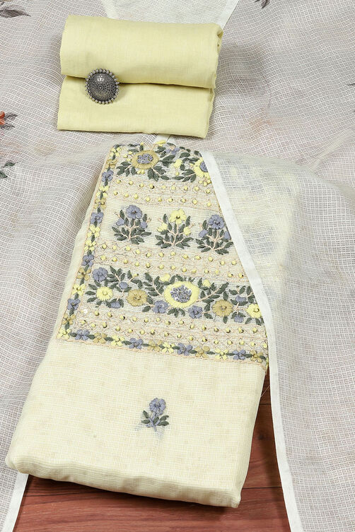 Yellow Cotton Blend Woven Unstitched Suit Set image number 0