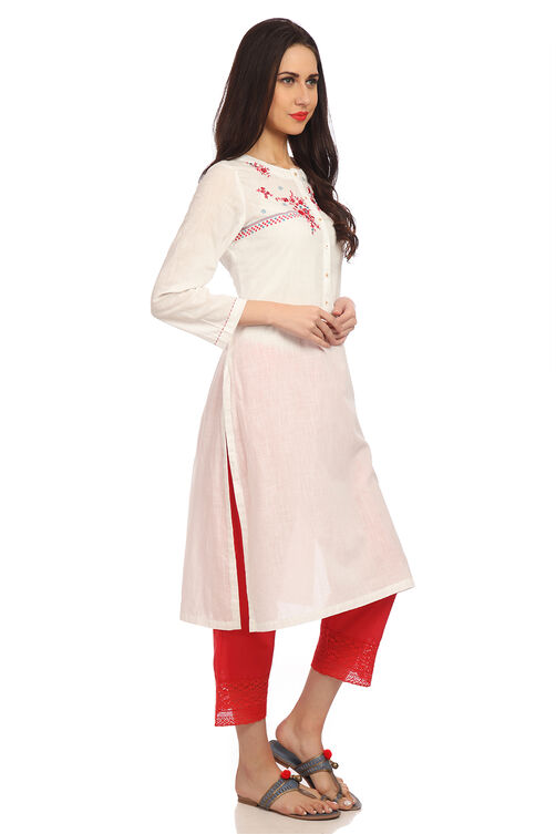 White Straight Cotton Solid Kurta image number 2