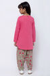 Pink And Turquoise Cotton Straight Kurta Salwar Suit Set image number 4