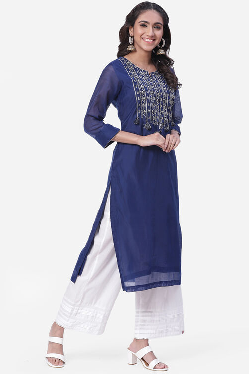 Blue Art Silk Kurta image number 3